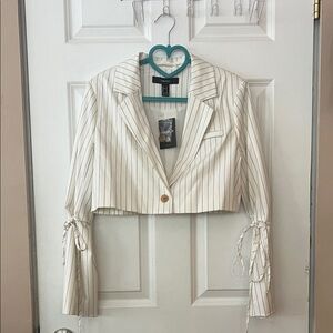 Forever 21 White Striped Cropped Blazer